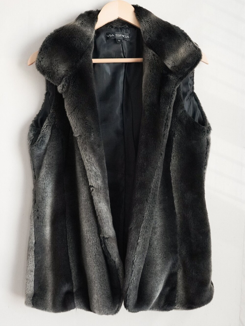 Via Spiga Black Faux Fur Vest Size Medium